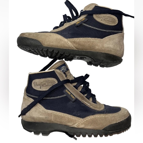 Vasque HIKING ankle Boots Gore-Tex 7534 TAN BLUE Womens 8,  Made In Italy, SUEDE - Picture 1 of 16